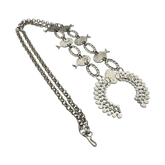 Vintage Faux Turquoise Silver Tone Squash Blossom Necklace NOS Costume Fashion - Picture 3 of 3
